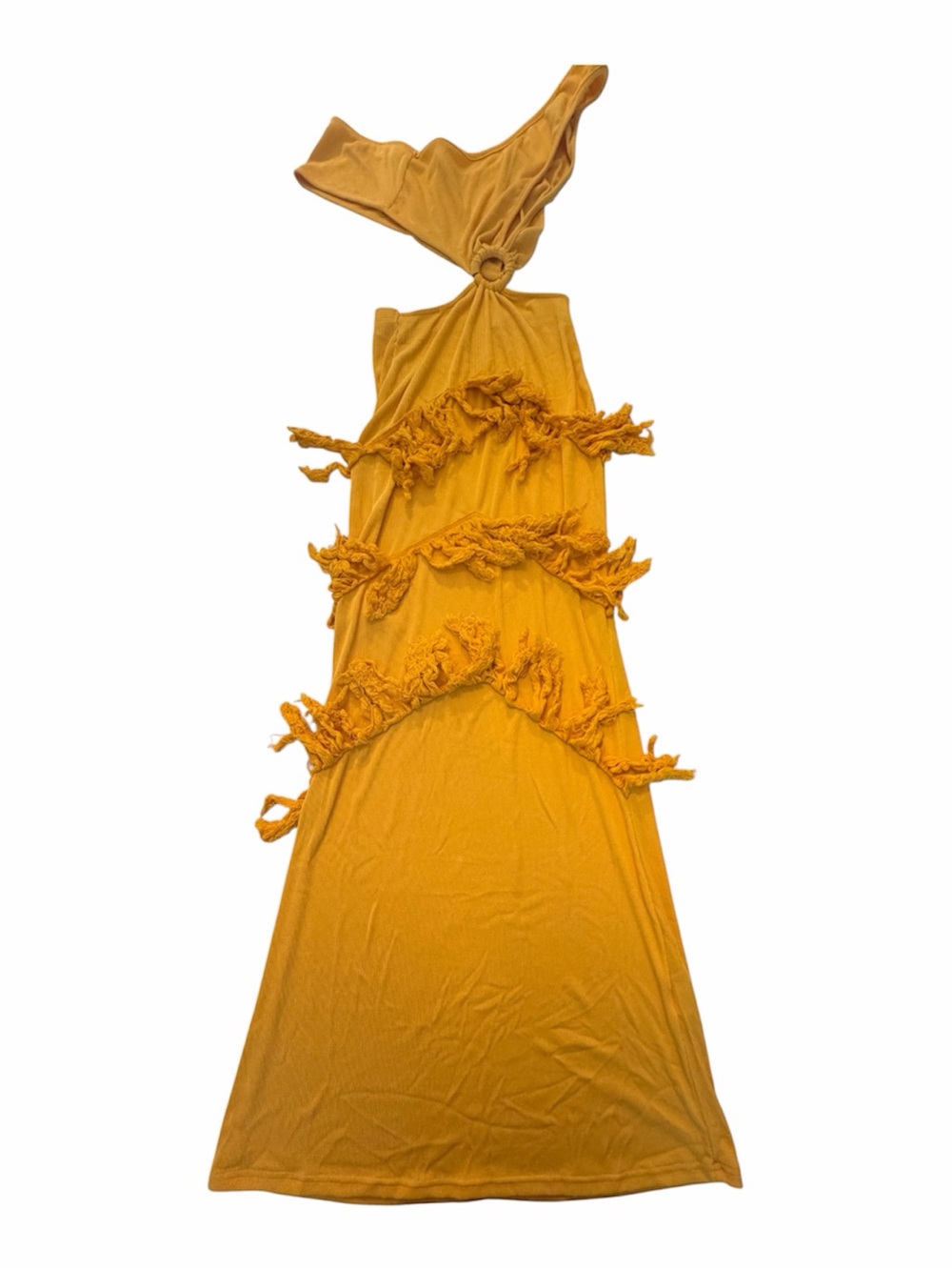 SHEIN Mustard Yellow Fringe Halter Maxi Dress